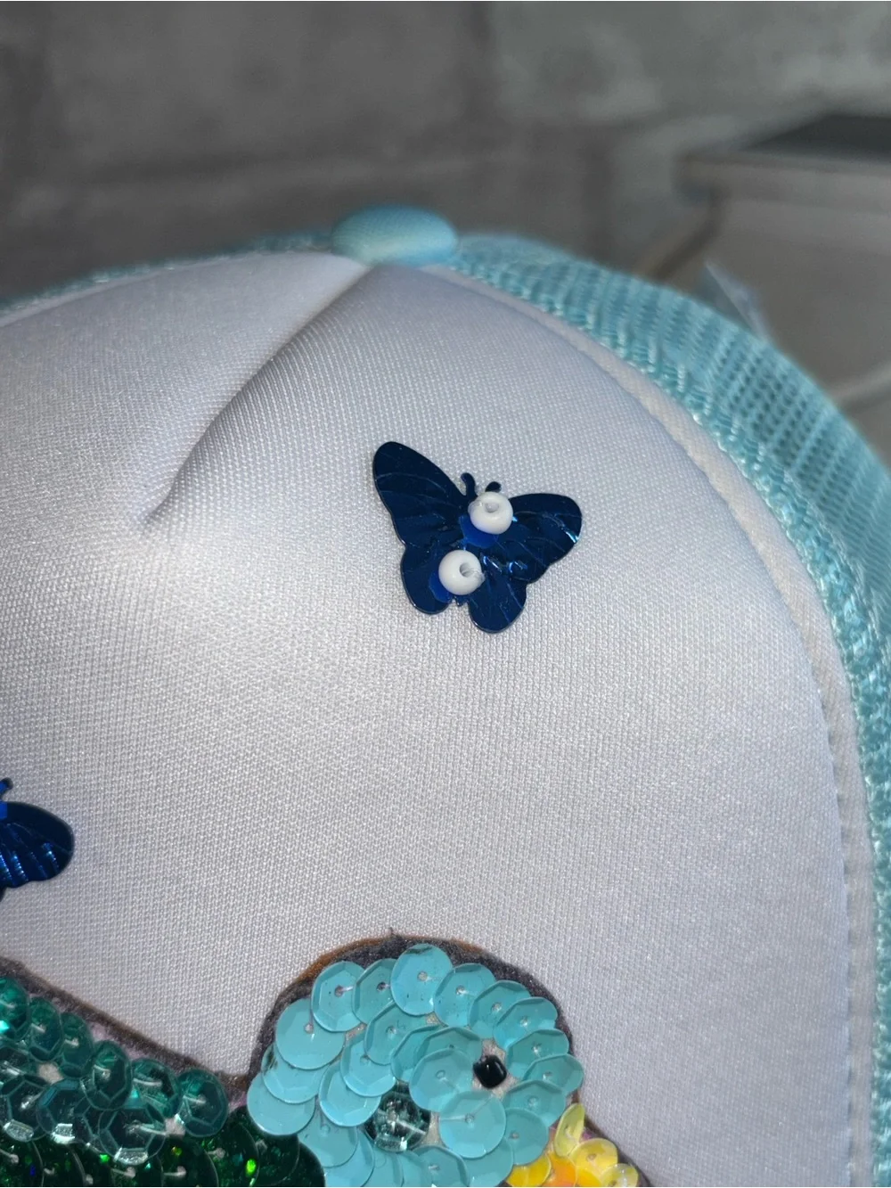 Handmade Sequin Design, Baby Blue, Duck Trucker Hat